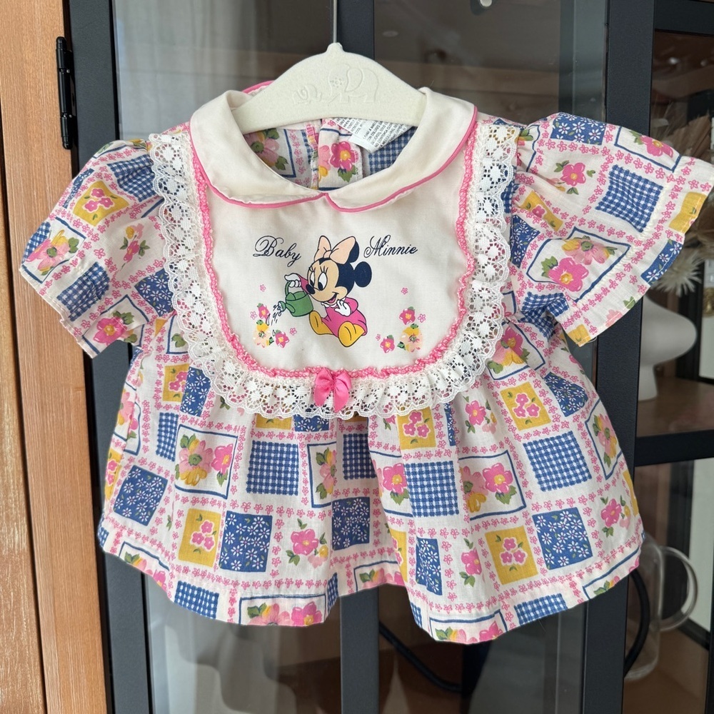 Vintage 90s Disney Babies Minnie Mouse lace dress collar baby girl colorful bow